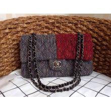 1:1 Chanel Tweed Classic Double Flap Shoulder Bag Gray&Red DE