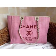 AAA Chanel Deauville Canvas Tote Medium Bag Pink 2014