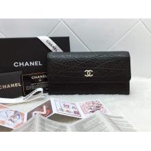 AAA Replica Chanel Tri Folded Long Wallet in Shrink Leather Black