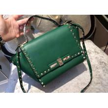 AAA Replica Valentino Rockstud Leather Flap Shoulder Tote Bag 00880 Green