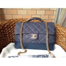 Cheap 1:1 Chanel Deerskin Leather Shoulder Tote Bag Royal Blue at USA