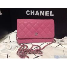 Copy Best Chanel Classic WOC Grained Leather Wallet On Chain Bag Pink