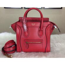 Copy Celine Luggage Nano Bag in Original Leather Red