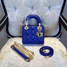 Copy Cheap Lady Dior Mini Bag Blue in Lambskin Leather With Gold Hardware