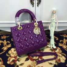 Copy Lady Dior Medium Bag in Patent Leather Purple With Gold Hardware