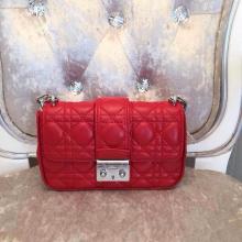 Copy Miss Dior Flap Bag Red in Lambskin Leather With Silver Hardware
