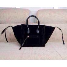 Designer Best Celine Luggage Phantom Bag in Suede Leather Black