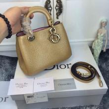 Designer Dior Metallic Gold Bullcalf Leather Diorissimo Small Bag Earth
