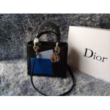 Designer Lady Dior with Front Pocket Bag Black/Blue/White