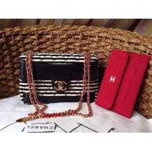 Fake AAA Chanel Black and White Coco Sailor Jersey Flap Shoulder Bag Black&White