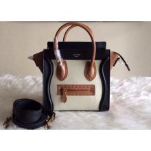 Fake Celine Luggage Nano Bag in Original Leather White&Khaki&Black