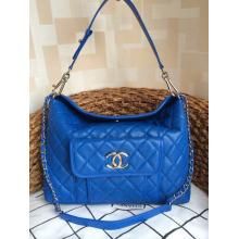 Fake Chanel Grained Calfskin Leather Shoulder Tote Bag Blue