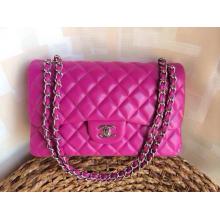 Fake Chanel Lambskin Leather Classic Double Flap Shoulder Bag Rose