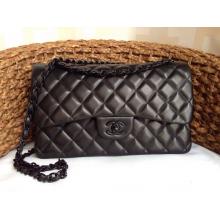 Fake Chanel So Black Leather Classic Double Flap Shoulder Bag