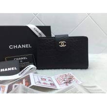 Fake Chanel Zipped Pocket Wallet in Shrink Leather Black Online