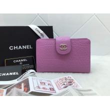Fake Chanel Zipped Pocket Wallet in Shrink Leather Lilas