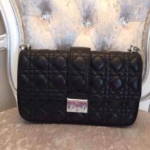 Fake Miss Dior Medium Flap Bag Black in Lambskin Leather With Silver Hardware