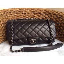 First-Class Chanel Lambskin Leather Classic Double Flap Shoulder Bag Black