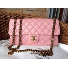 High Quality Chanel Clemence Leather Classic Double Flap Shoulder Bag Pink