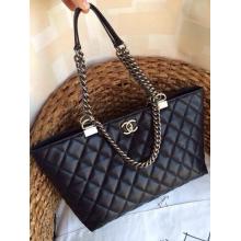High Quality Copy Chanel Calfskin Leather Shoulder Tote Bag Black 2014 at US