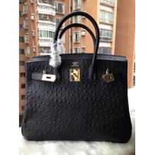 High Quality Hermes Birkin Ostrich Pattern Leather Bag Black US