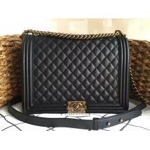 Hot Fake Chanel Large Boy Flap Shoulder Bag Black in Caviar Leather with Hardware Online Sale