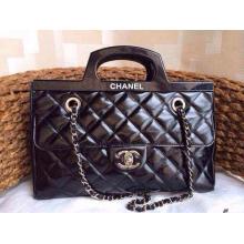 Imitation Chanel CC Delivery Quilted Shopping Tote Bag Black with Rigid Plexi Handles Fall 2014