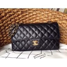 Imitation Chanel Clemence Leather Classic Double Flap Shoulder Bag Black