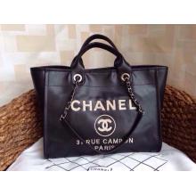 Imitation Chanel Leather with Embroidery CC Logo Shopping Tote Bag Black