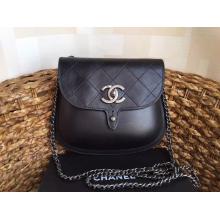 Imitation Chanel Small Calfskin Messenger Bag Black 2015
