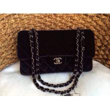 Imitation Chanel Velvet Classics in Fabric Medium Flap Bag Black Fall 2014