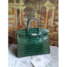 Imitation Hermes Birkin 30/35 Crocodile Pattern Leather Bag Green