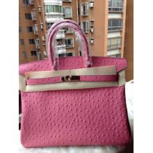 Imitation Hermes Birkin Ostrich Pattern Leather Bag Pink at USA