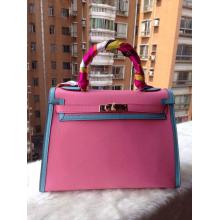 Imitation Hermes Kelly 32cm Togo Leather Bag Pink/Blue AU
