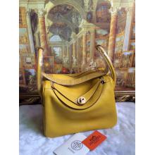 Imitation Hermes Lindy 30cm Leather Tote Bag Yellow With Gold Hardware