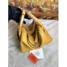 Imitation Hermes Lindy 30cm Leather Tote Bag Yellow With Silver Hardware