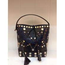 Imitation Louis Vuitton NN14 Alligator with Studs Show Girl PM Bag Black With Gold Hardware