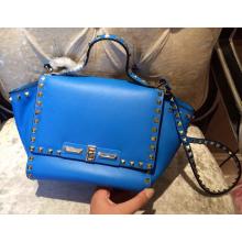Imitation Valentino Rockstud Leather Flap Shoulder Tote Bag 00880 Fluo Blue