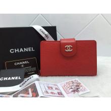 Knockoff Chanel Zipped Pocket Wallet in Shrink Leather Red