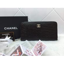 Knockoff Chanel Zipped Wallet in Shrink Leather Black
