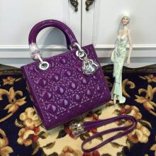 Knockoff Lady Dior Medium Bag in Patent Leather Purple With Silver Hardware