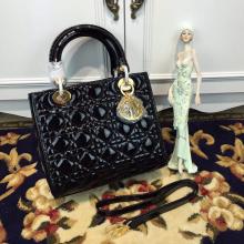 Knockoff Luxury Lady Dior Medium Bag in Patent Leather Black With Gold Hardware