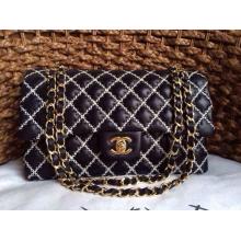 Luxury Chanel Leather Embroideries Classic Double Flap Shoulder Bag Silver Wire Online Sale
