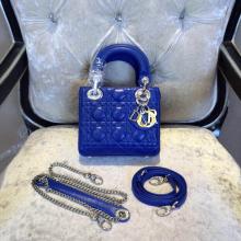Luxury Copy Lady Dior Mini Bag Blue in Lambskin Leather With Silver Hardware