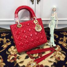 Luxury Knockoff Lady Dior Medium Bag in Patent Leather Red With Gold Hardware