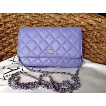 Replica AAA Chanel Classic WOC Lambskin Leather Wallet On Chain Bag Lavender