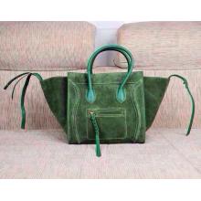 Replica Celine Luggage Phantom Bag in Suede Leather Green