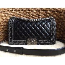 Replica Chanel Boy Flap Bag A92871 Black Embellished With Interlaced Chain 2015