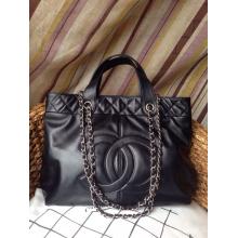 Replica Chanel Calfskin Leather CC Shopping Shoulder Tote Bag Black