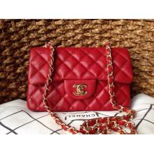 Replica Chanel Clemence Leather Classic Double Flap Shoulder Bag Red